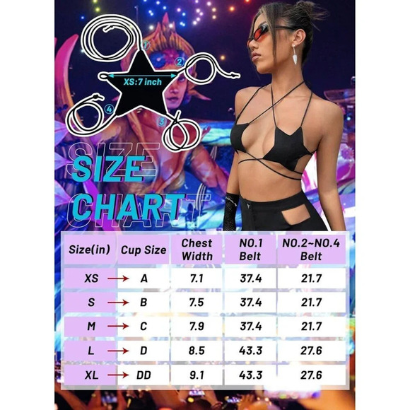 Women Sexy Halter Party Dance Bra Strappy  Crisscross Wrap Tie Music Outfit - Picture 4 of 7